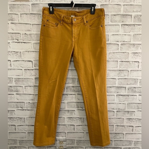 Garnet Hill Denim - Women’s Garnet Hill mustard colored straight leg jean pants, size 6P